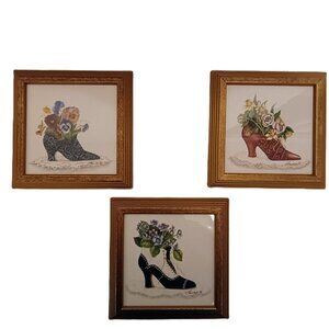 VGUC: Vintage Consuelo Gamboa 5x5" Victorian Shoe Floral Art Prints Set of 3